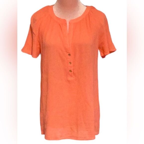MICHAEL KORS CORAL SHORT SLEEVE TOP BLOUSE CRINKLE SIZE MEDIUM - Picture 3 of 8